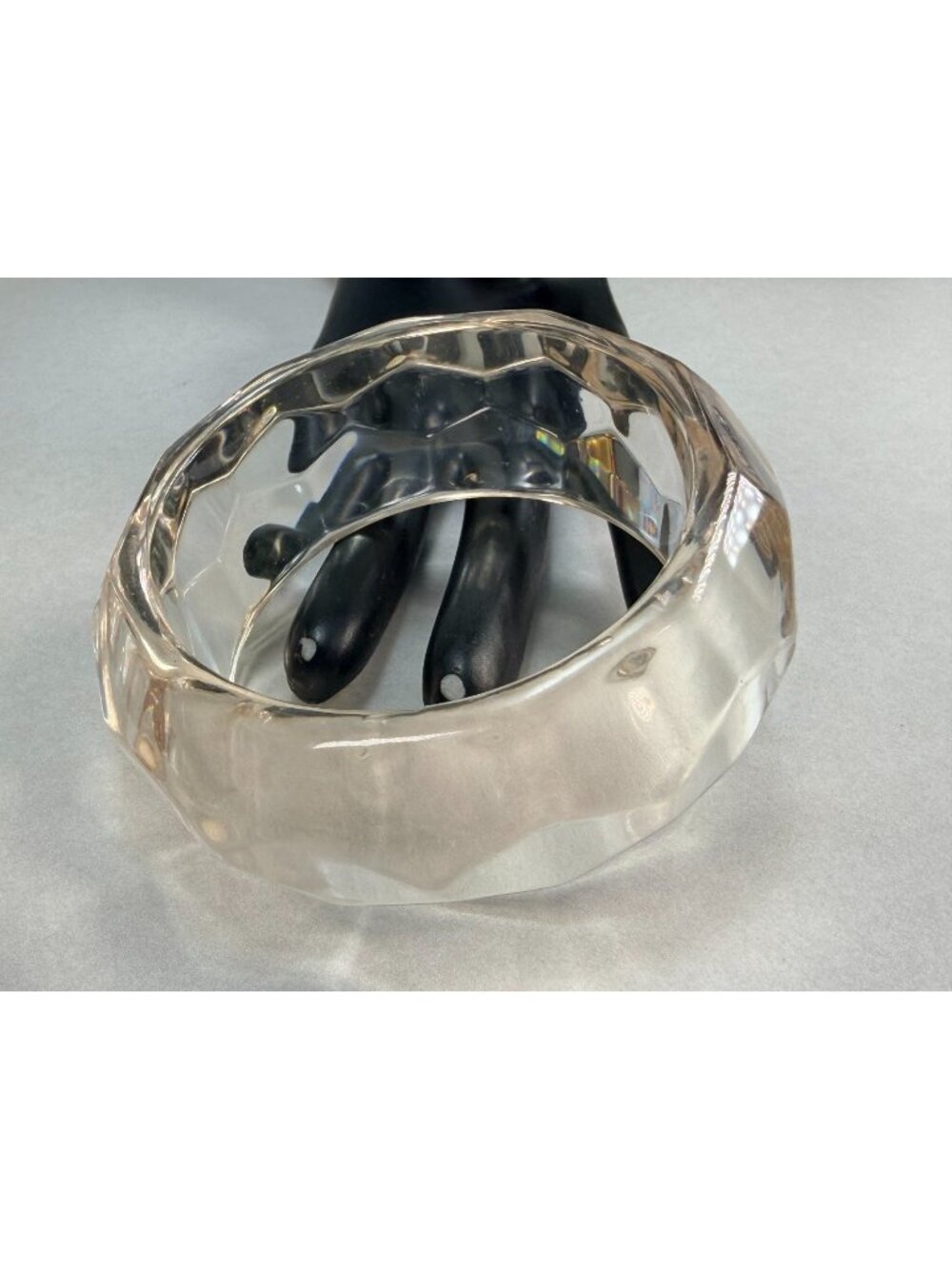 Vintage Clear Lucite Faceted Bangle Bracelet Crystal Look Diamond Cut Chunky